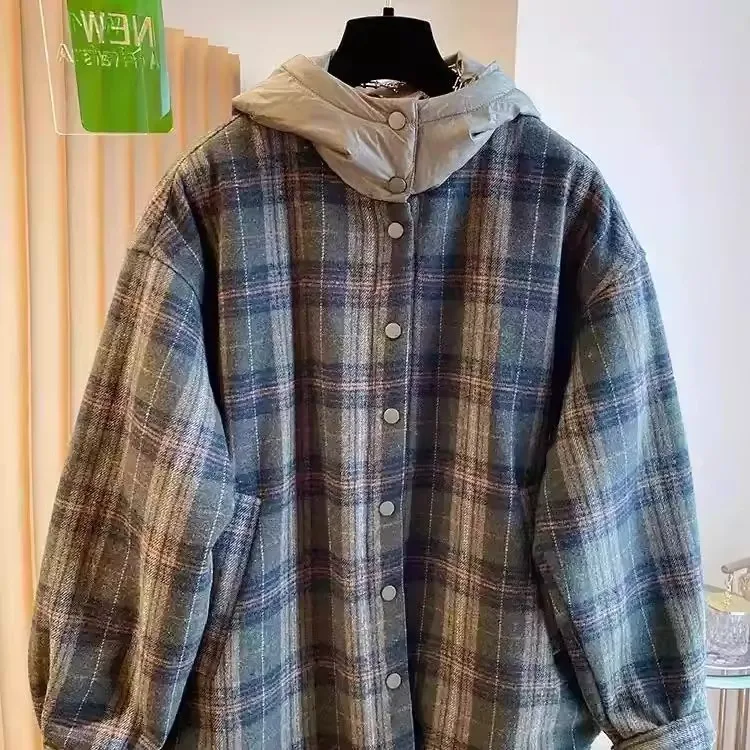 كبير جدًا 300 Pou Couples منقوشة من القطن الصوفي irt Jaet الرجال الشتاء فضفاض Thiened القطن Jaet العصرية #2