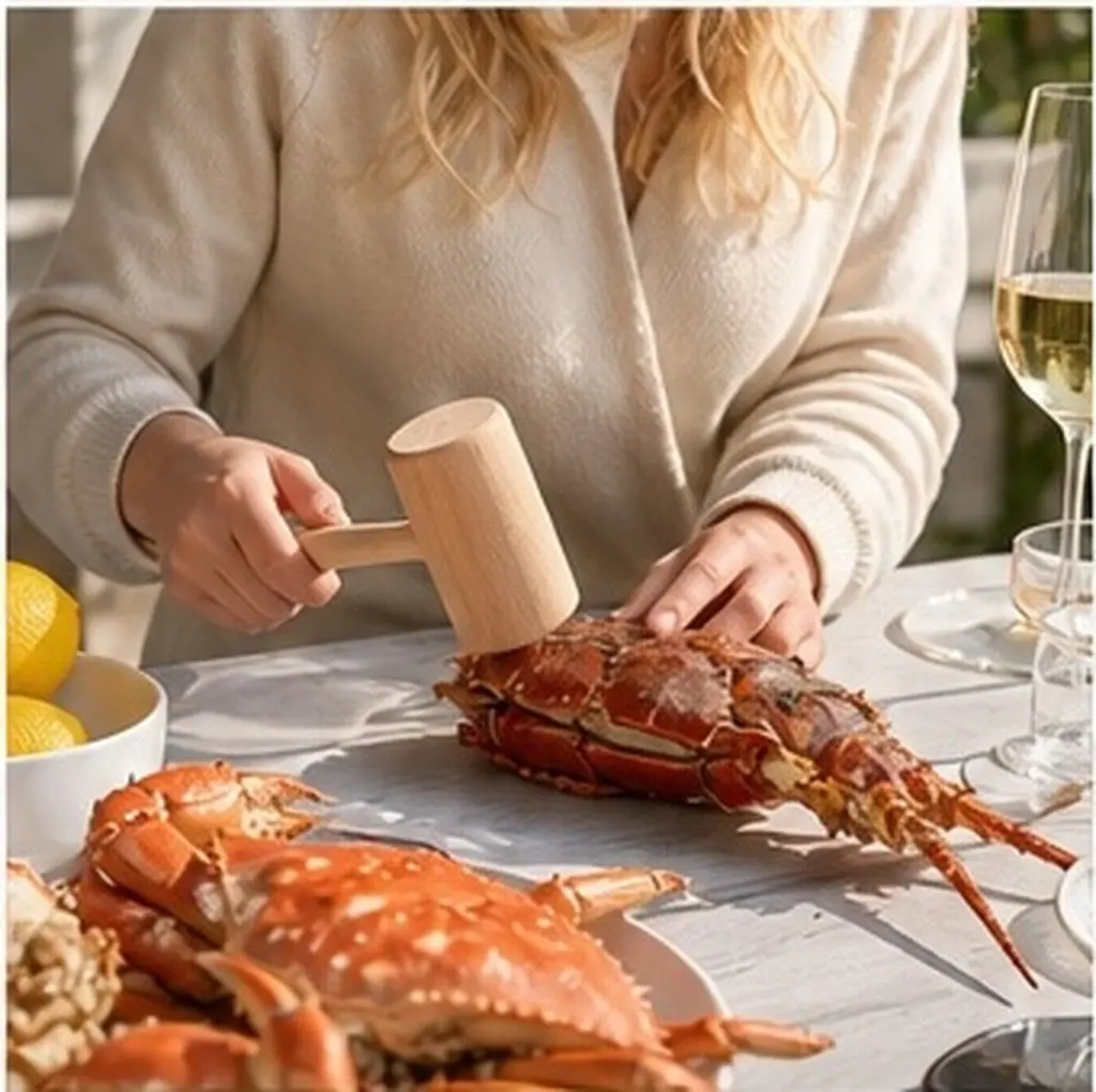 4Pcs Wooden Crab Mallet Seafood Hammer Set Eco Friendly Biodegradable Smooth Handle for Lobster Shellfish Cake Cracking Tools