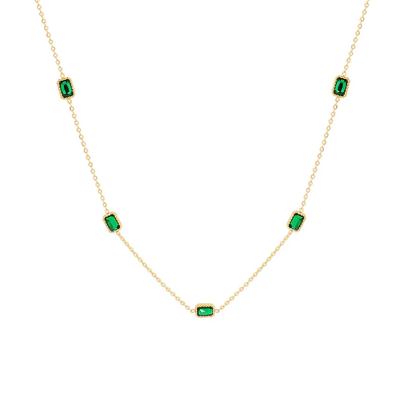 

Women's Retro Luxury Emerald Zircon Necklace, Titanium Steel Plated 18K Real Gold, Fashionable Choker Jewelry for Daily & Party