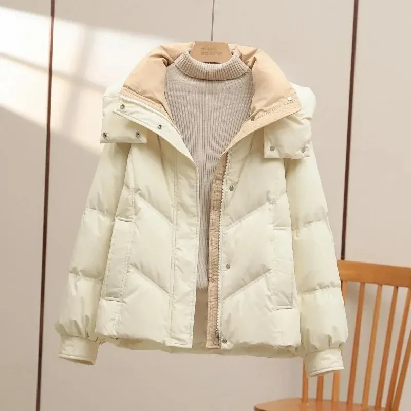 Chaqueta acolchada de algodón con capucha para mujer, Parkas holgadas que combinan con todo, abrigo corto grueso y cálido, Tops informales para mujer 2024