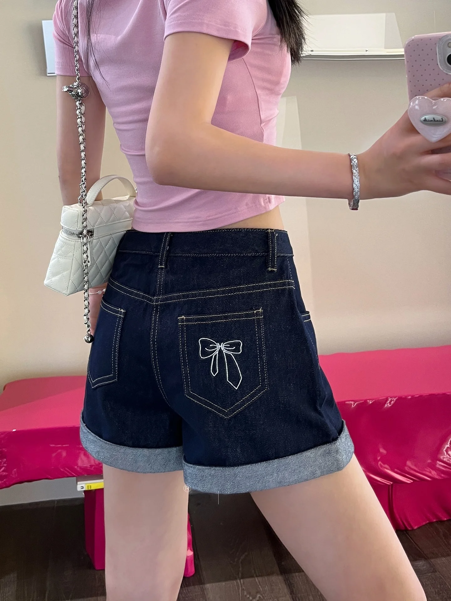 

High Waist A-Line Wide Leg Jeans Shorts Women's Summer Style Knot Hot Pants Cotton Stretch Denim Comfortable Loose Fit