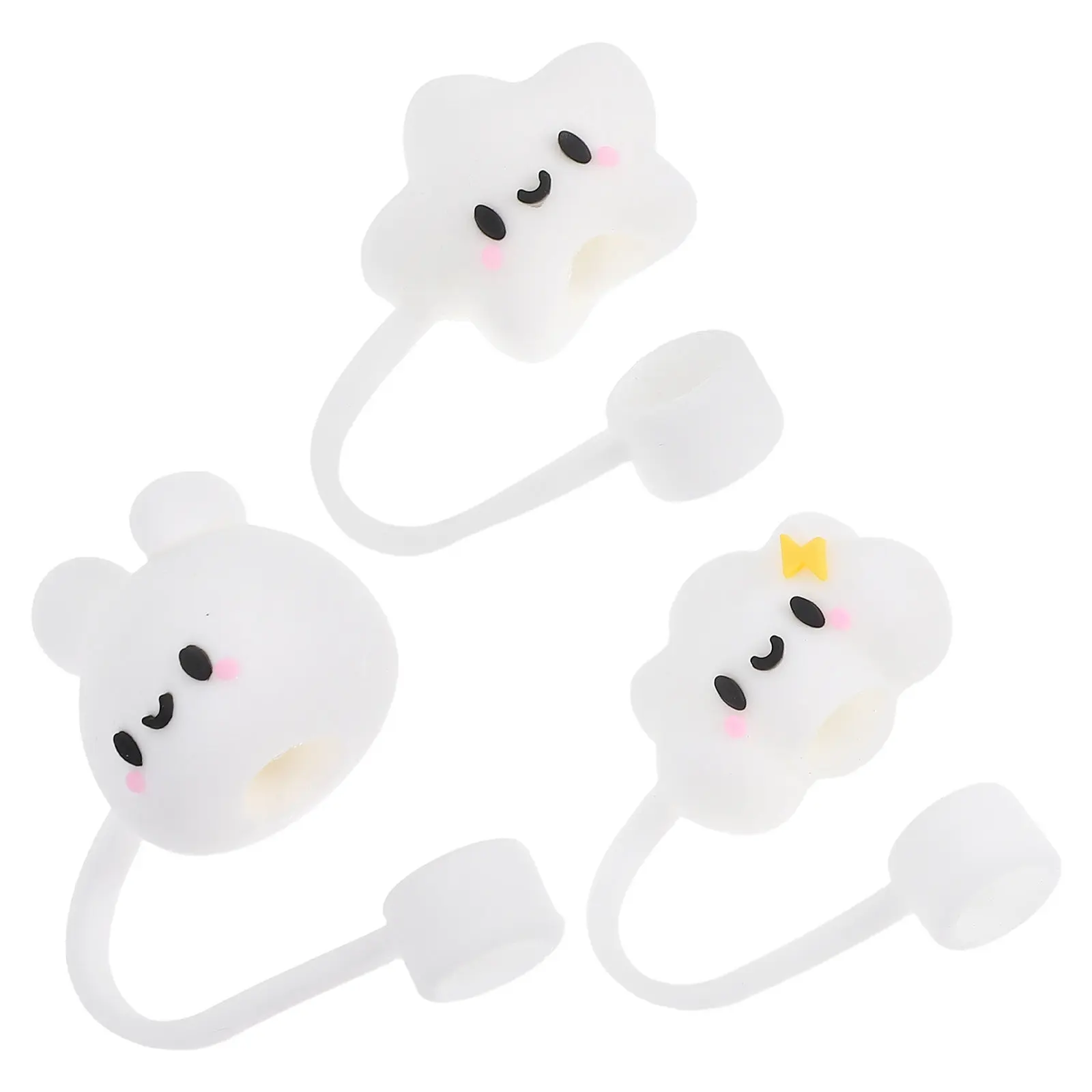 3Pcs Smile Straw Cap Silicone Straw Dust Plug Cute Face Design Reusable Washable Sealed for Drinking Straws Tumblers Hiking