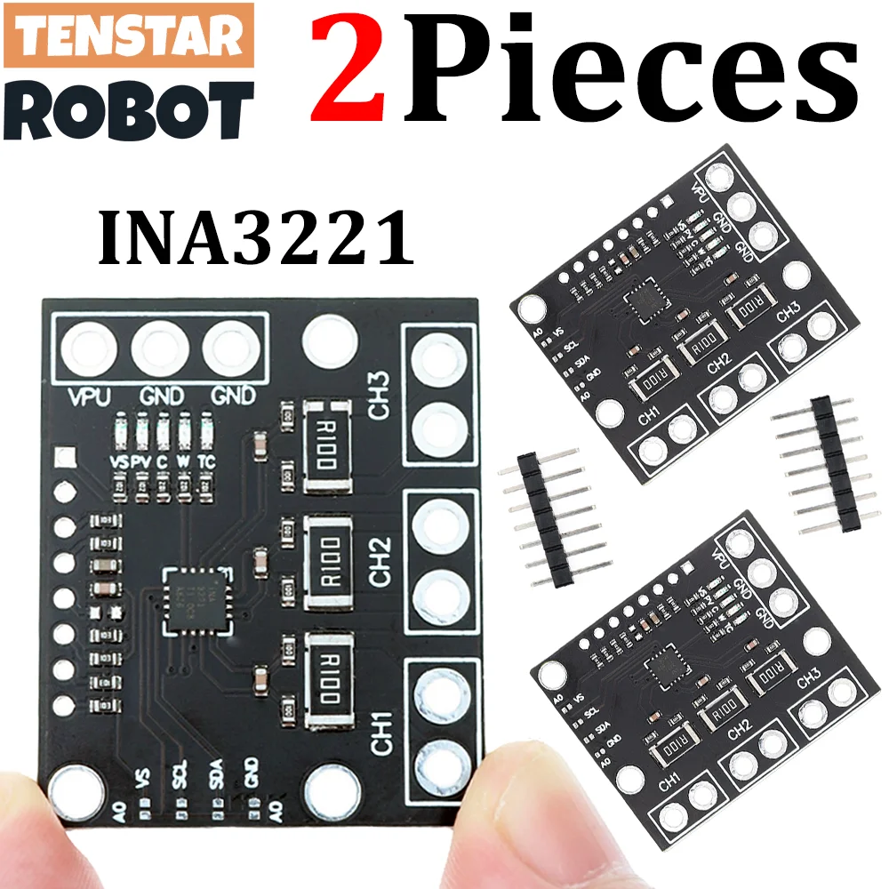 TENSTAR 2pcs INA3221 I2C SMBUS Triple-Channel Shunt Current Power Supply Voltage Monitor Sensor Board Module