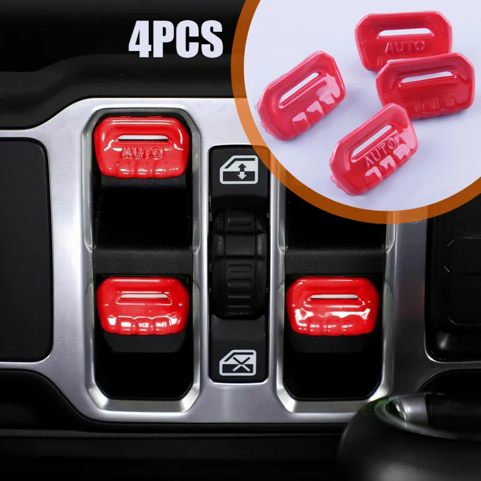 

4pcs Car Window Lift Switch Button Cover Decoration Car Window Control Switch Styling Decor Cap for Jeep Wrangler JL JT 2018+