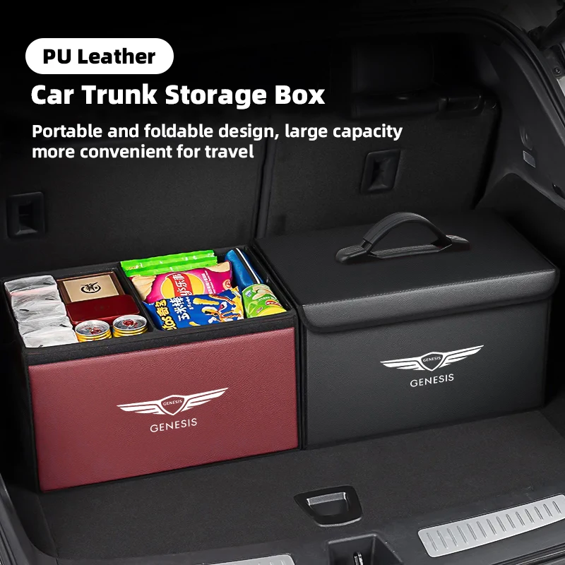 Car Trunk Leather Storage Box Auto Interior Organizer Accessories For Genesis G70 G80 G90 GV80 GV70 GV60 GV90 Neolun