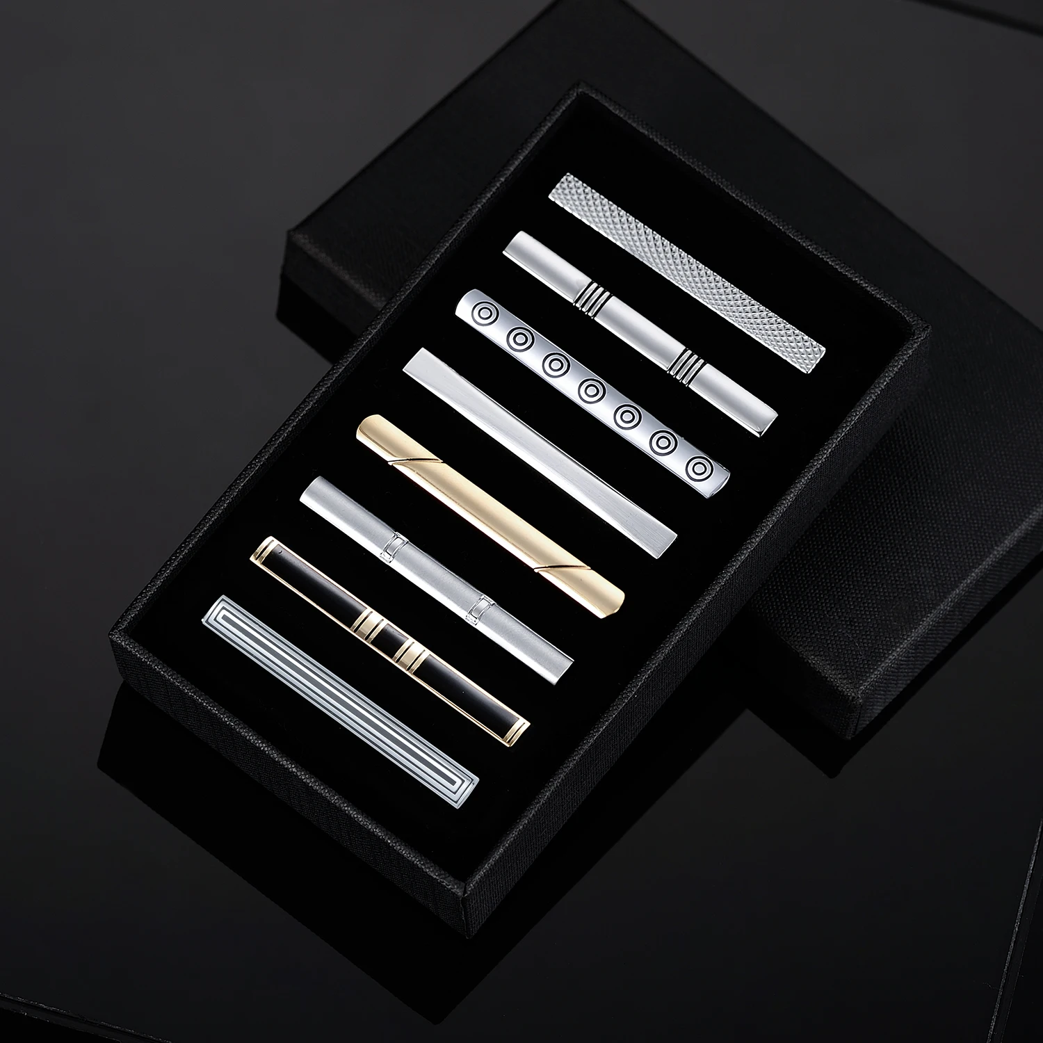 8 Types Tie Clip For Men Business Tie Pin Pisa Ties Minimalist Tie Clip Set To Man Shirt Black Men's Cuff Man Jewelry Cufflink