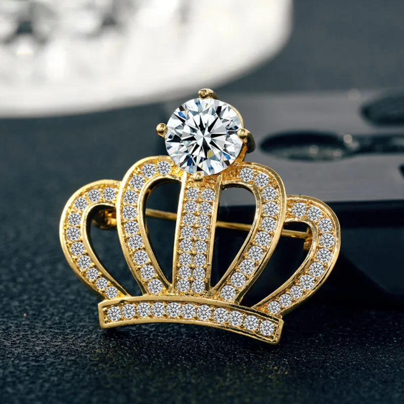 

Fashion Titanium Steel Micro-Inlaid AAA Zircon Crown Brooch Luxury Retro Pin