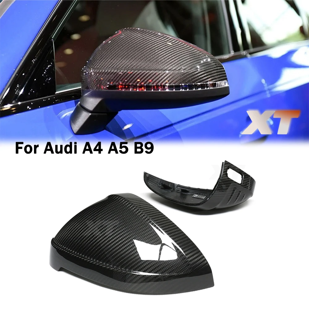 Full Dry Carbon Fiber Rear View Mirror Cover For Audi 2016-24 B9 A4 S4 RS4 A5 S5 RS5 Replacement with without lane assist