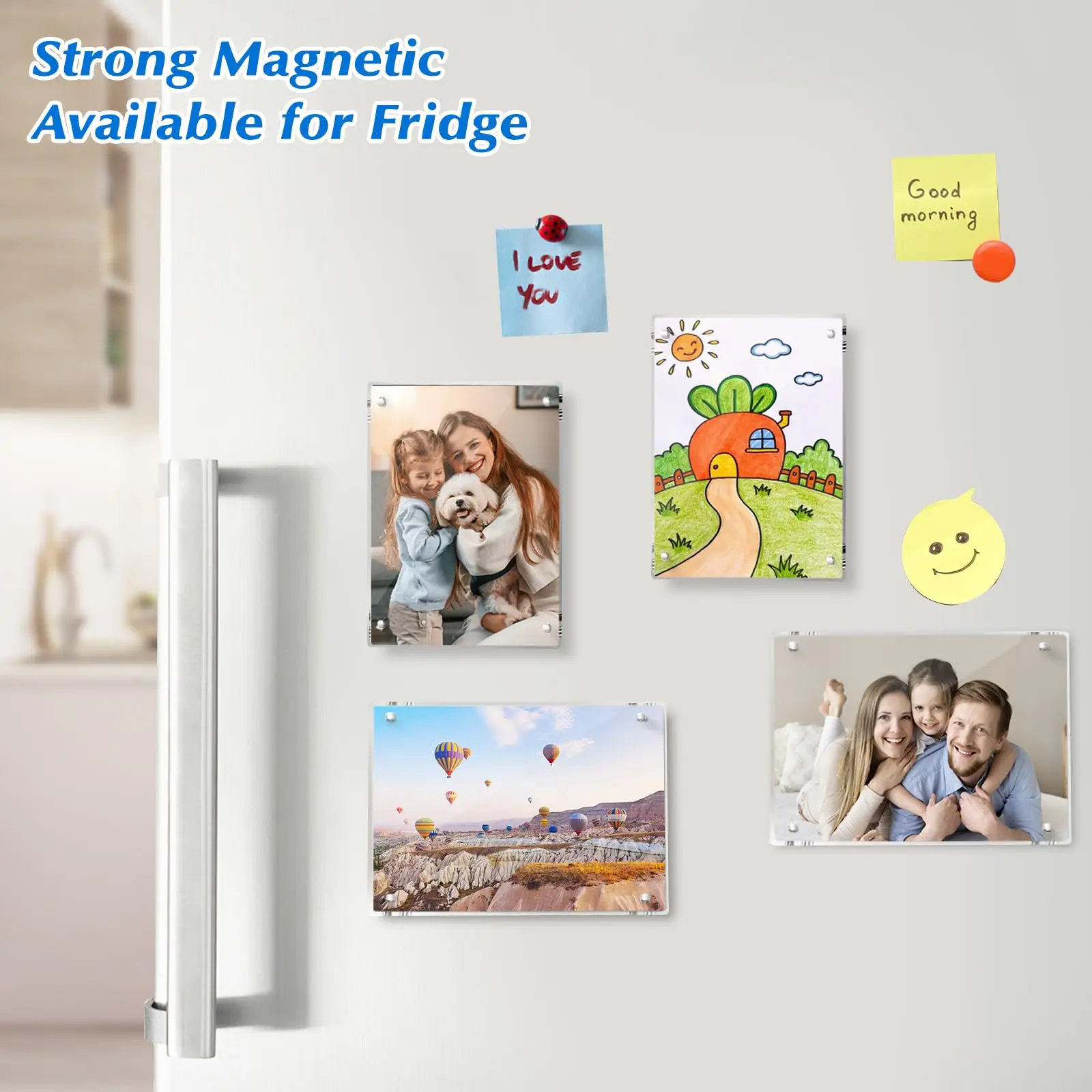 5Pcs 4x6in 0.4cm Double Sided Clear Acrylic Magnetic Photo Frame Frameless Picture Holder Desktop Fridge Family Card Decal