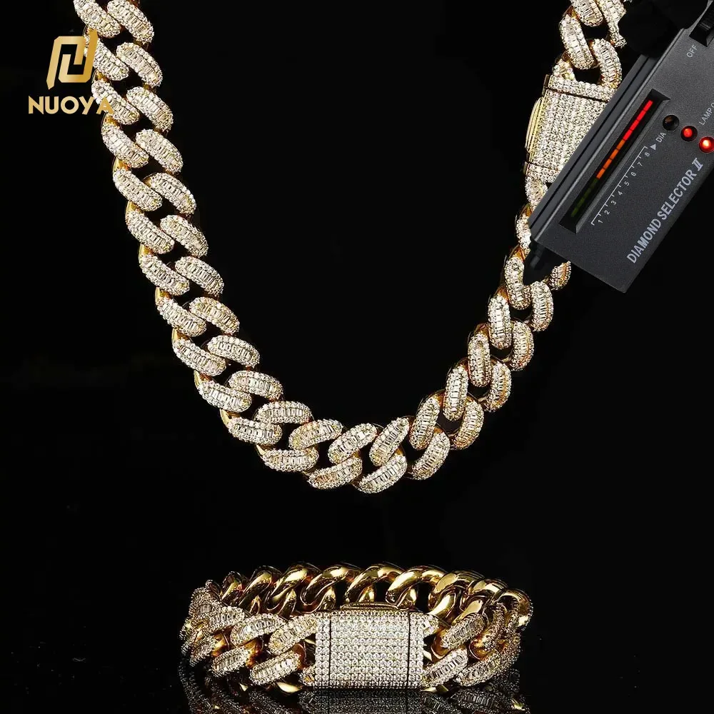 High NUOYA Quality 15mm 925 Sterling Silver Cuban Link Chain Necklace Moissanite Jewelry Iced Out Chain for Men and Women..