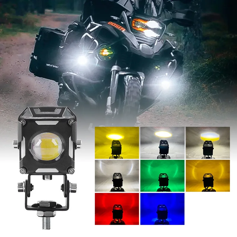 LED Spotlight Auxiliary Motorcycle Headlight Driving Fog Light Square Small Cannon Colorful Flashing Universal for Cross-Border