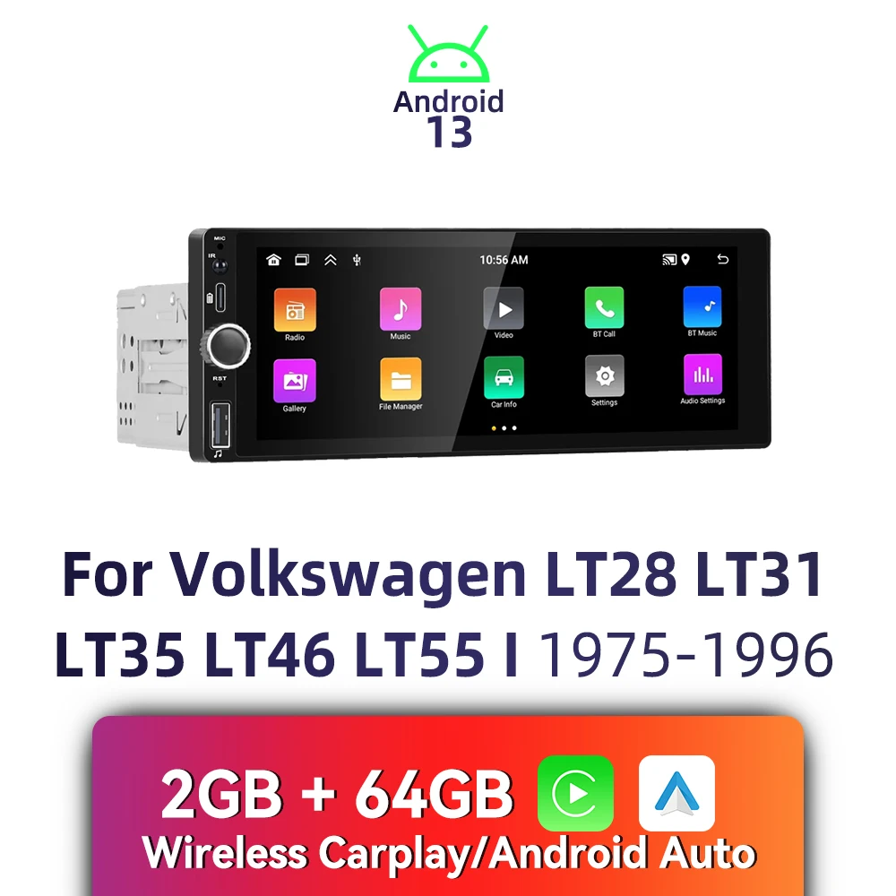 

Carplay 1 Din Radio Android Car Multimedia for VW Volkswagen LT28 LT31 LT35 LT46 LT55 1 I 1975-1996 6.86" Stereo Head Unit Wifi