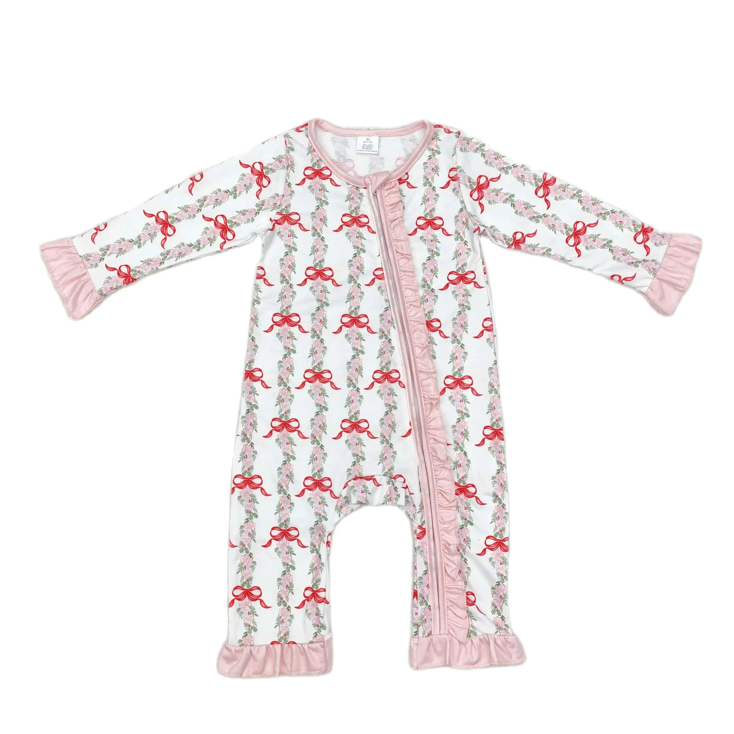 

Wholesale Baby Girls One Piece Newborn Toddler Pink Romper Kids Children Long Sleeves Infant Christmas Bow Jumpsuit Clothing