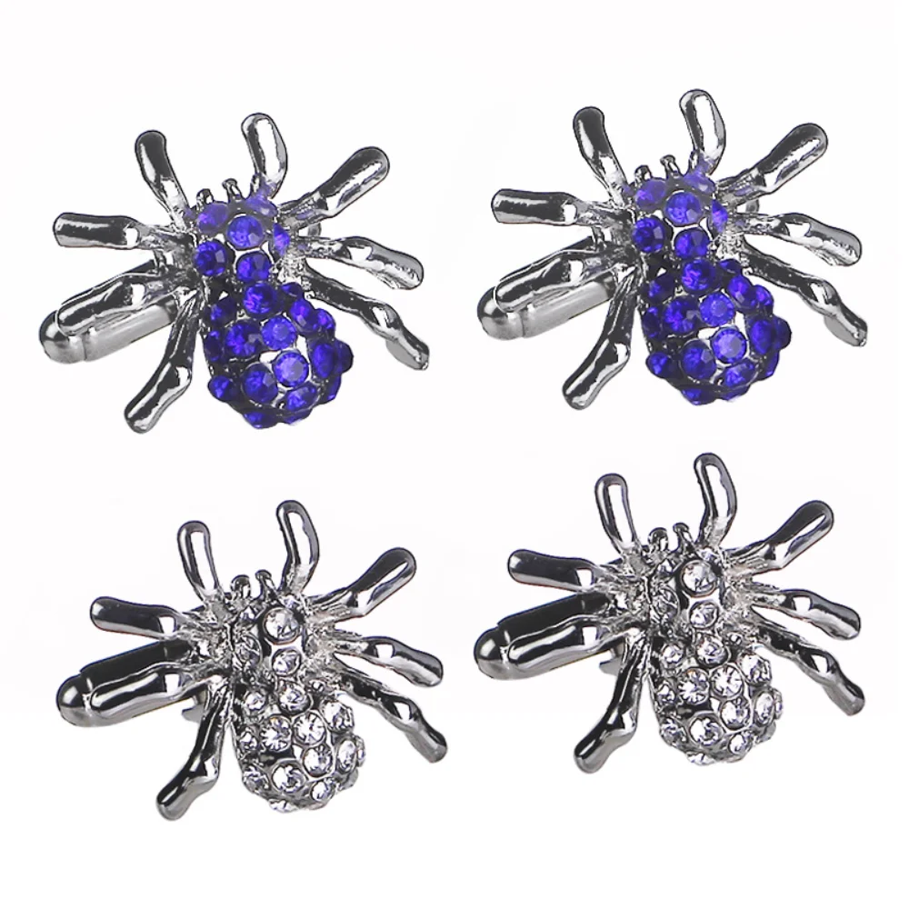 Dark Style Diamond Studded Spider Cufflinks Men's Cufflinks with Diamond Studded Spiders Halloween Funny Animal Cufflink