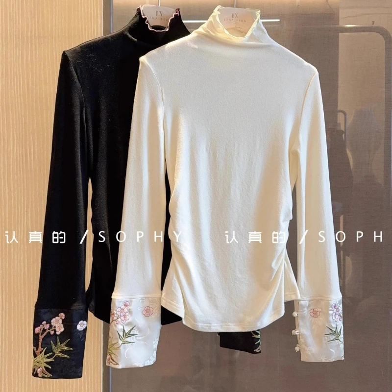 

Женская водолазка с длинным рукавом, винтажные универсальные пуловеры с вышивкой в виде съедобных деревьев и грибков, весна-осень