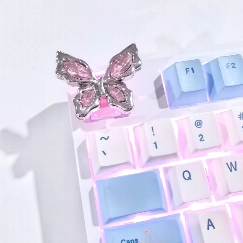 3D Butterfly Keycaps Custom Handmade Silver Pink Cute Key Caps Mechanical Keyboard MX Switch Resin Artisan Gaming Accessories
