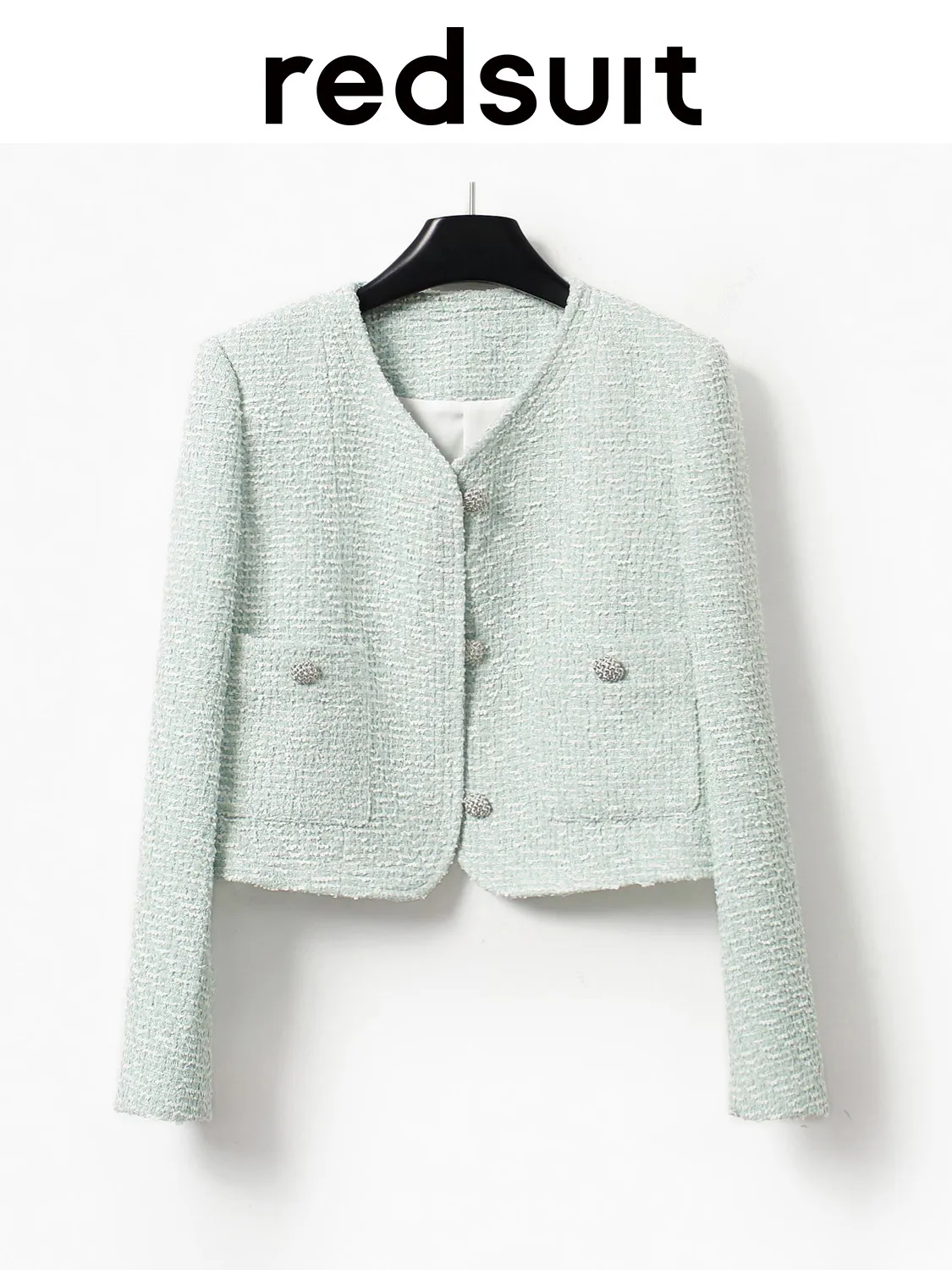 New High end dreamy tweed woven jacket versatile turquoise top Custom Sizes