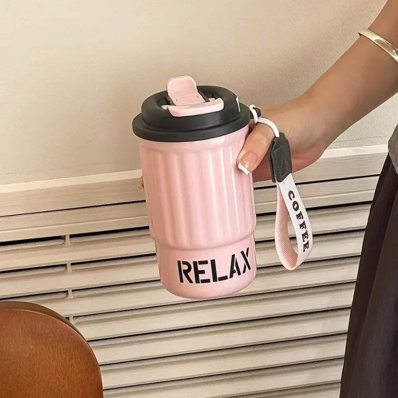 Stainless Steel Insulated Bottle Dual Drink Coffee Cup Fashionable Student Water Cup Portable with Lifting Rope Children's Cup