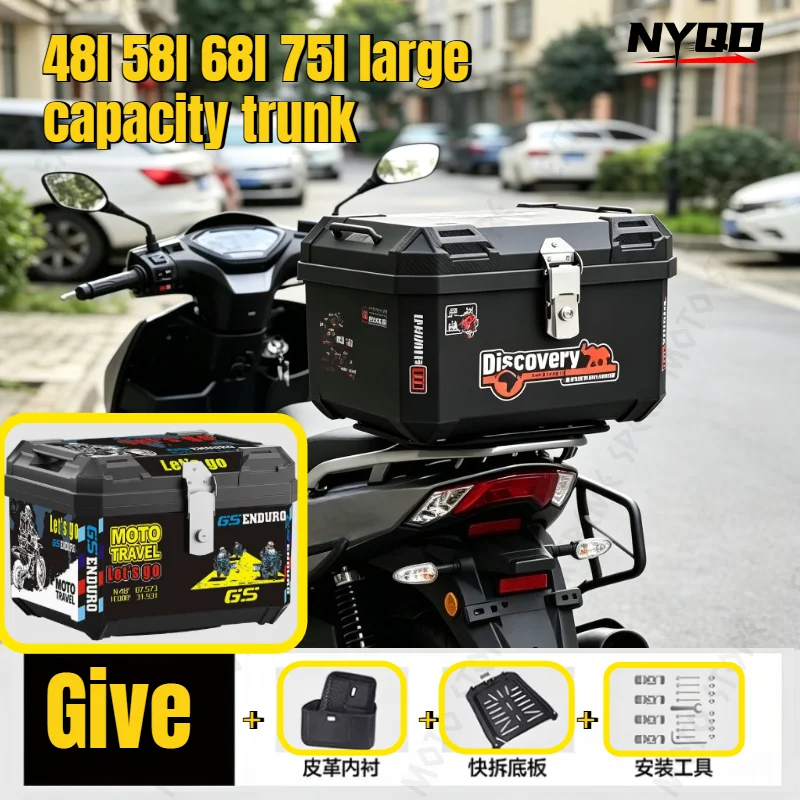 Large48L 58L 68L 75LRear Luggage Storage Box Spacious Container For Delivery Workers Scooter And Motorcycle