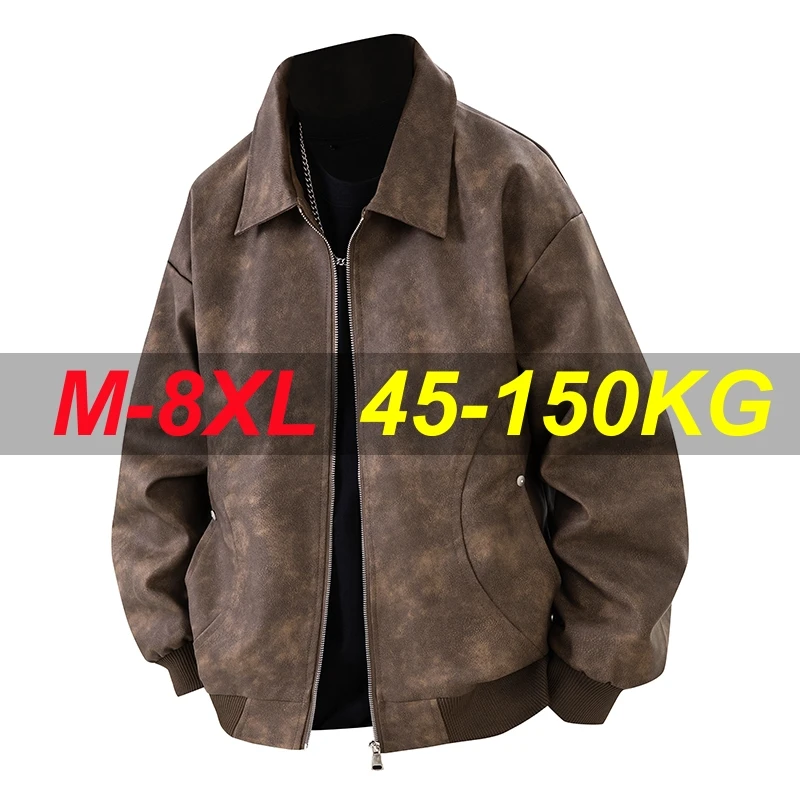 PU Leather Jacket Men Black Green Brown Oversized 6XL 7XL 8XL Plus Size 2025 Spring Motorcycle Autumn Comfort Coats High Quality