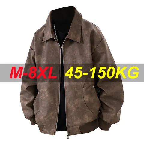 PU 가죽 자켓 남자 블랙 그린 브라운 대형 6XL 7XL 8XL 플러스 사이즈 2025 봄 오토바이 가을 컴포트 코트 고품질