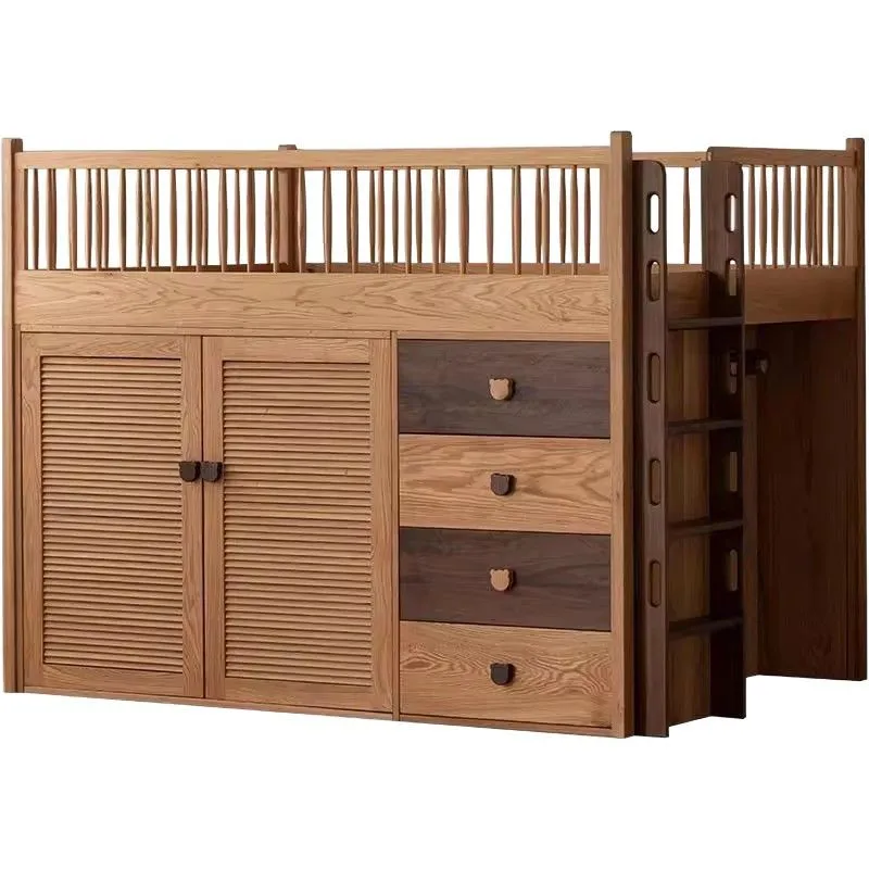 Full solid wood half-height bed log multi-functional storage single bed