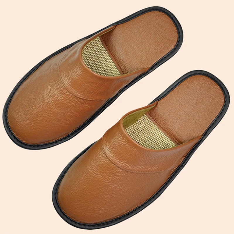 Genuine Cow Leather Slippers Homes In Indoor Slipper Spring Autumn Summer Men Women Elderly Non-slip Casual Single Slides Shoes