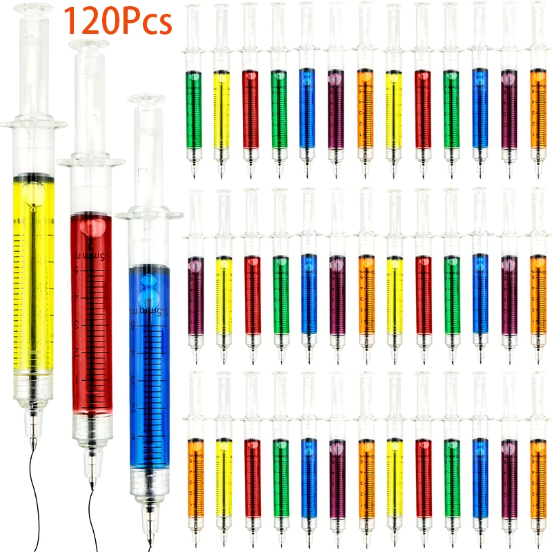 120Pcs Liquid Syringe Injection Plastic Ballpoint Pen for School and Office