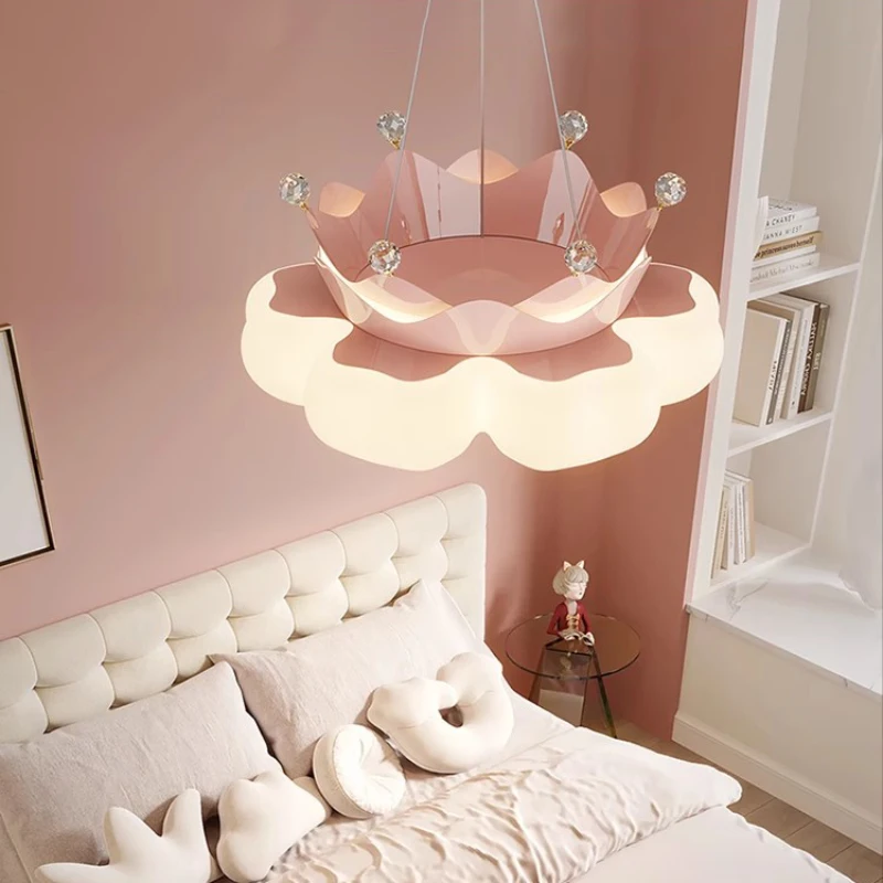 Princess Room Girl Bedroom Ceiling Lamps Pink Crown Petal Lamp Warm Romantic Baby Room Children\'s Room Crown Cloud Ceiling Light