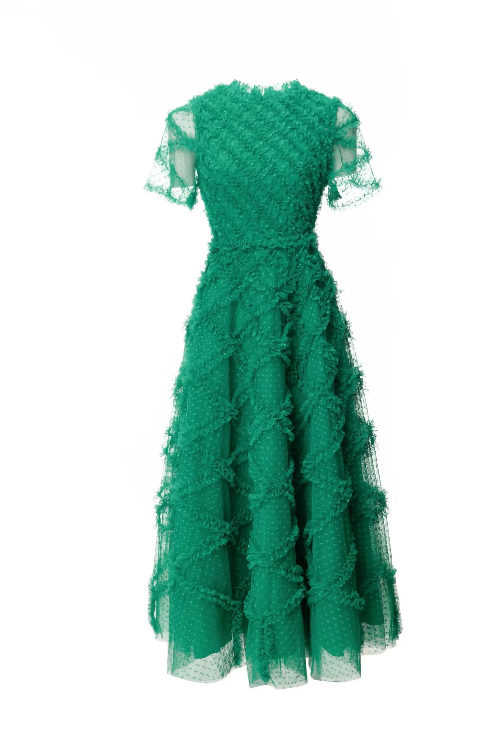 Meyyithun novo vestido feminino em torno do pescoço de manga curta malha em camadas babados borda elegante boêmio vestido de baile baile 0317mz01