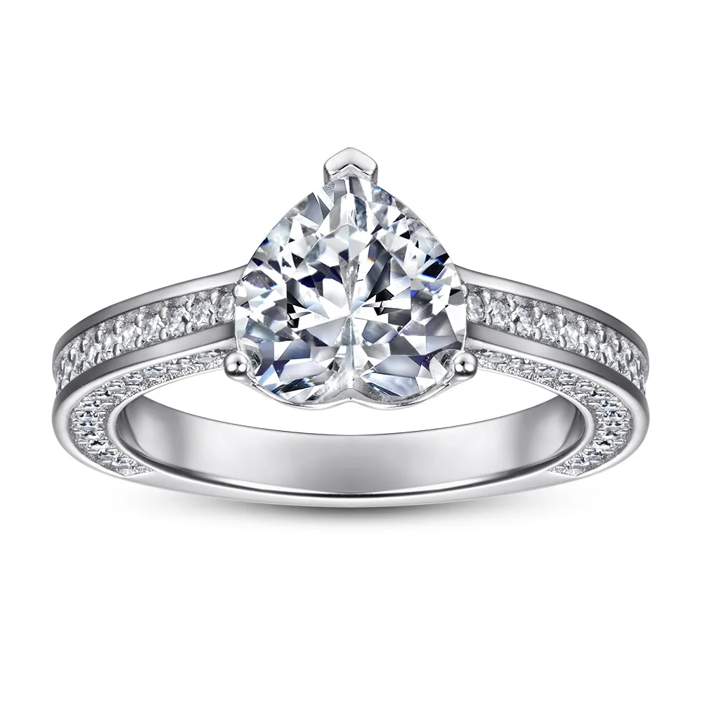 

S925 Silver Heart 3 Carat Moissanite Engagement Rings For Women Wedding Bands