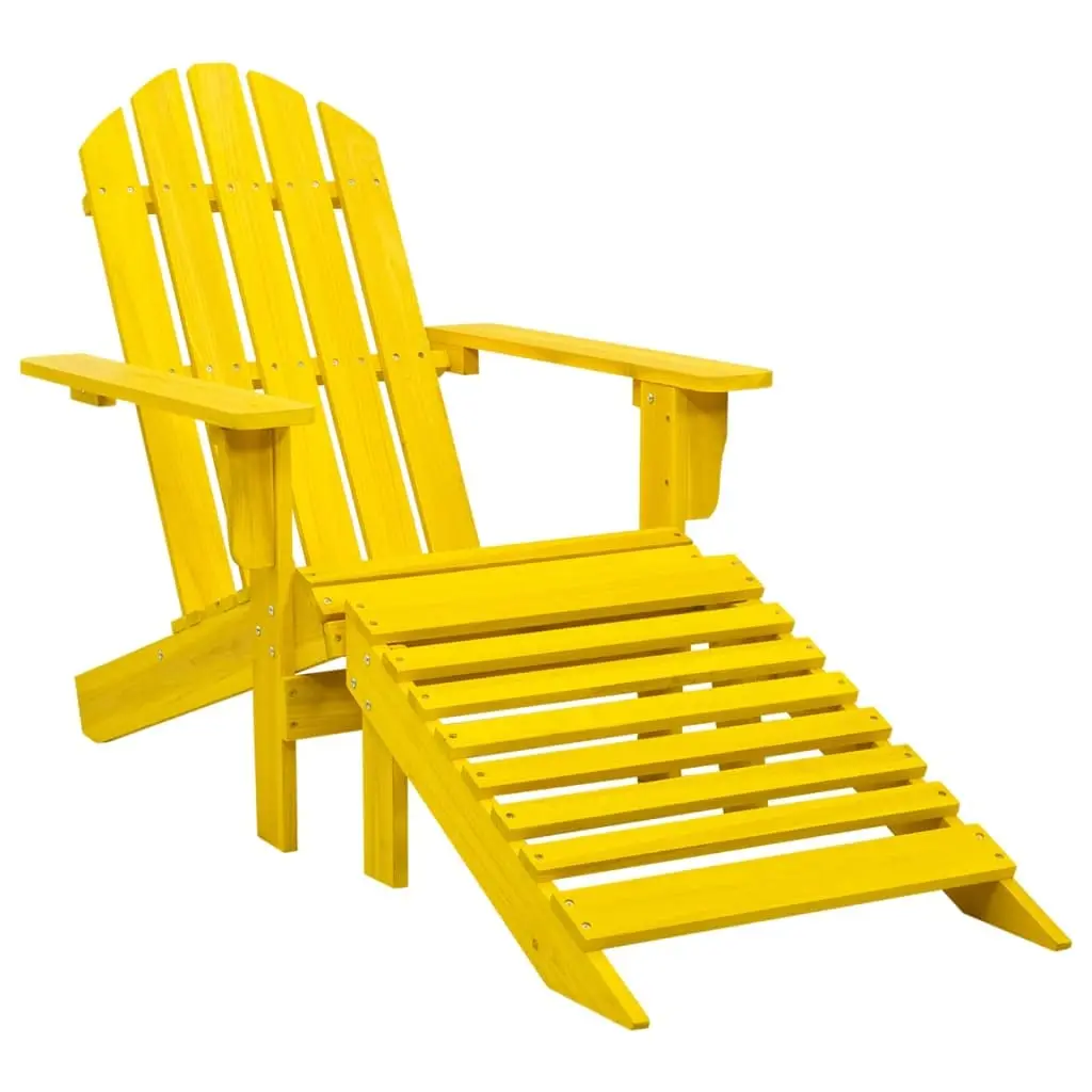 #Yellow Solid Fir Wood Adirondack Chair with Ottoman for Patio Balcony Porch Outdoor