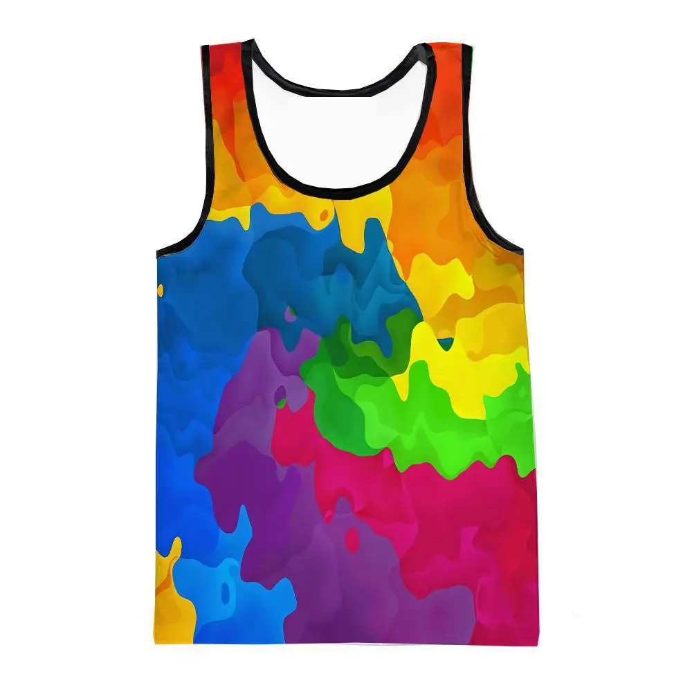 Hot Sale Rainbow Paint Splash 3d Printing Adult Mens Kids Summer Casual Sleeveless Tank Top Hip Hop Streetwear Cool T-shirt