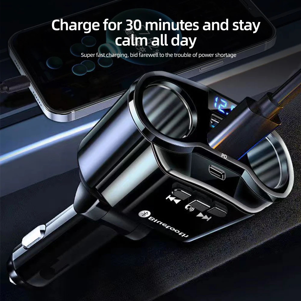 Trasmettitore FM Bluetooth vivavoce per Auto 12V Display a LED doppio caricatore per Auto USB supporto per accendisigari automatico U Disk Music Play