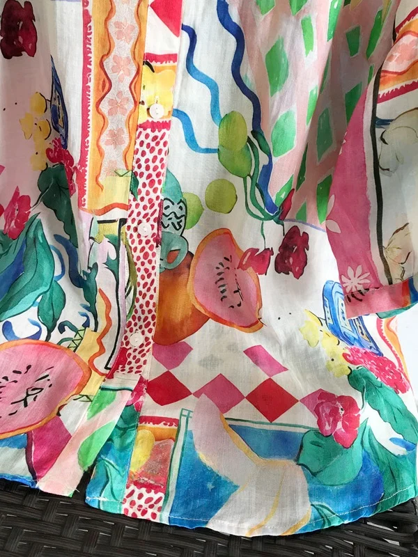 

Женский летний свободный крой из льна irt ort Sve Дышащий высококачественный принт Casual irt Holiday Sle Ne Regular ...