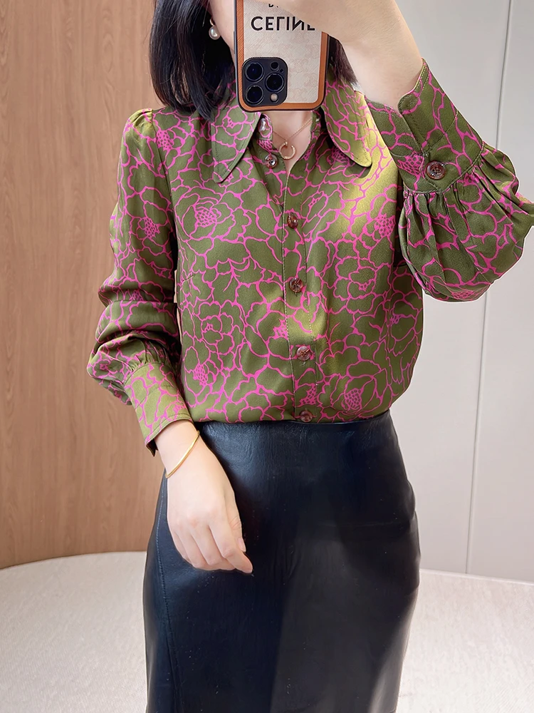 

Ele Pink Leopard Print irt Women's High-End Slim Fit Collar irt Romantic as New Autumn New Sle Commute Loose Fit