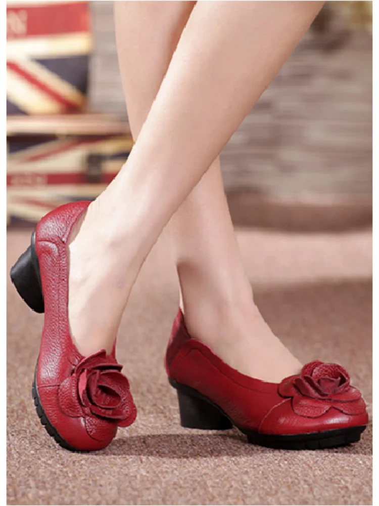 ZXRYXGS 2026 High Quality Cowhide Flowers Women Leather Shoes Fashion Shoes Increase Platform Comfort Wedges Shoes High Heels