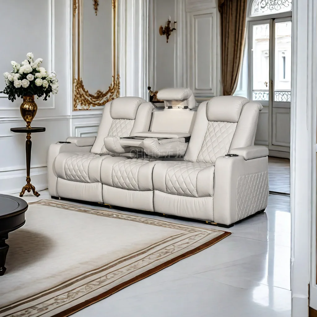 

Функциональный диван-реклайнер из натуральной кожи с USB и зарядным портом Type-C для театральной аудитории, мебели для школы или гостиницы