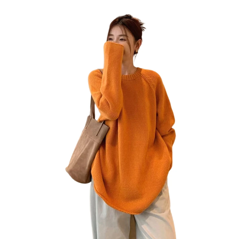 

High-Quality 100% Merino Wool Sweater Women Loose Casual Knitted Sweater Autumn Winter Soft Warm Pullover Mid Length Fashion Top