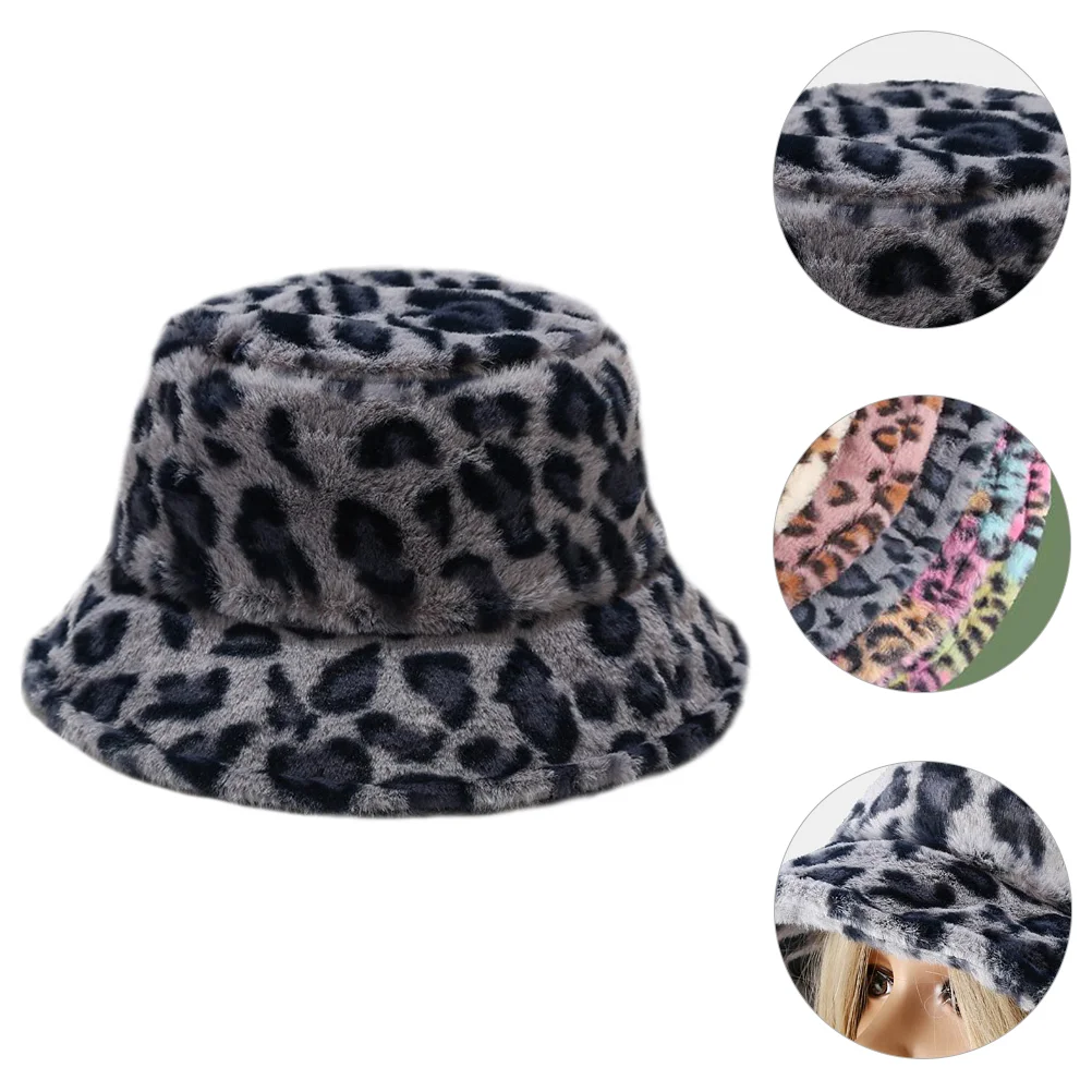 Leopard Bucket Hat Warm Fisherman Women Cap Cow Stuffed Animal Plush Fashion Beach