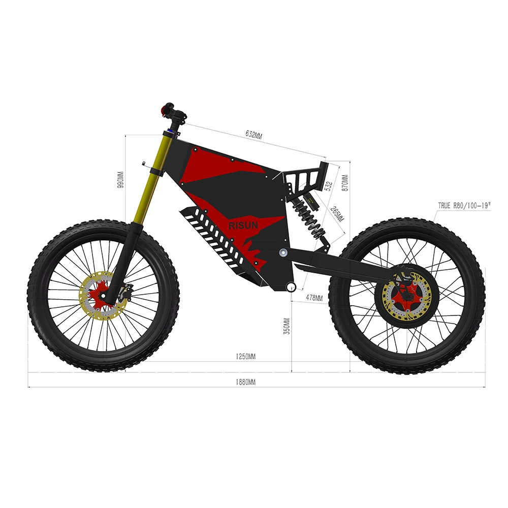 CONHISMOTOR esclusivo personalizzato FC-1 Bomber telaio per bicicletta elettrica Mountain Ebike 72V 5000W motore telaio nero RCP2S ammortizzatore