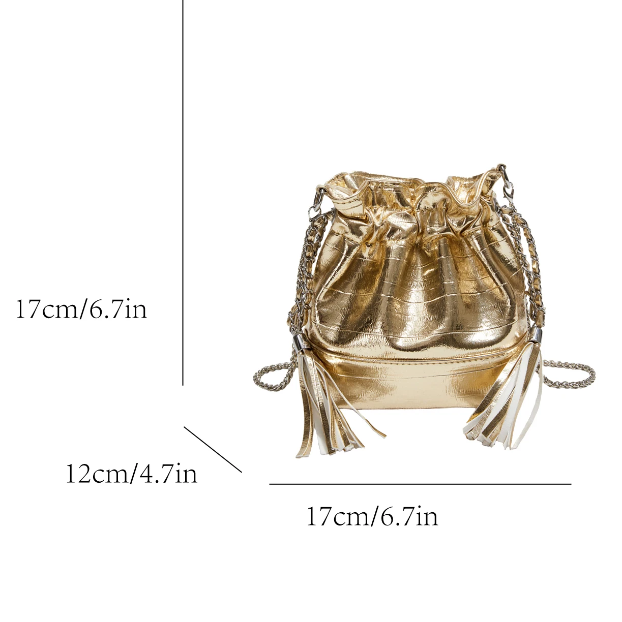 Fashion Tassel Shoulder Bag For Women Brand Designer Handbag And Purse 2024 New Drawstring Bucket Crossbody Bag Mini Bolsas Gold