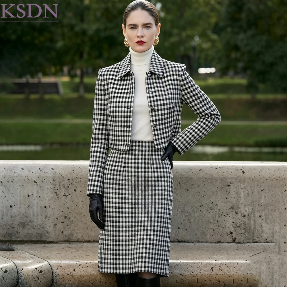 Blazer Set Women Formal - Formelle Business-Anzüge für Damen, kariert, modisch,