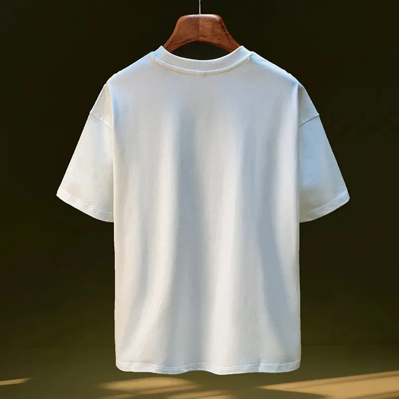 Loose short sleeved T-shirt men's American street trend hip-hop style letter printed casual five quarter sleeve top