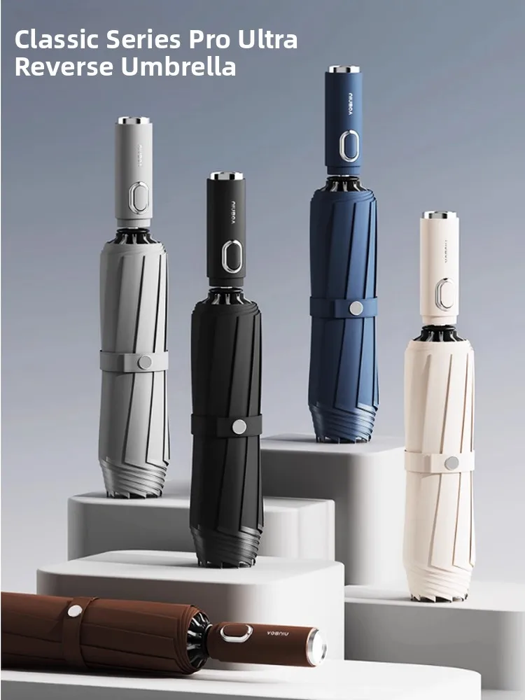 

Auatic Large Thiened Reinforced Windproof Rain Umbrella for Men Car Mounted Two-way Inverted Umbrella Pure Color Home Da...