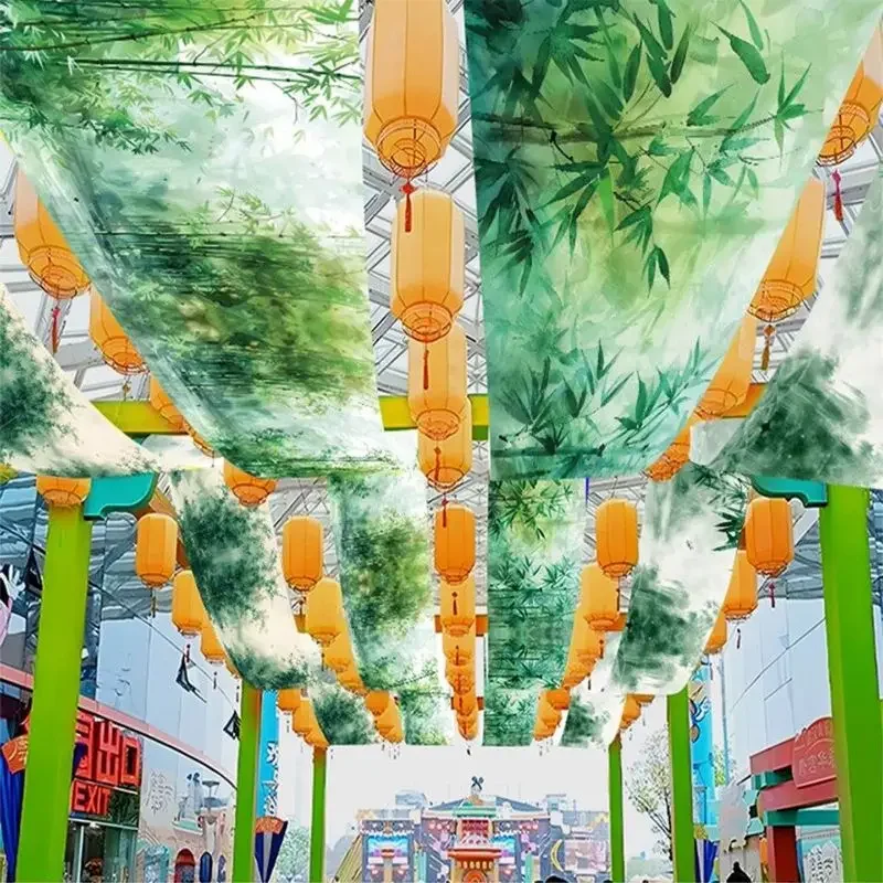 VIKAMA Ceiling Decoration Canopy Hanging Fabric Chinese Ink Bamboo Restaurant Bar Cafe Home Decor