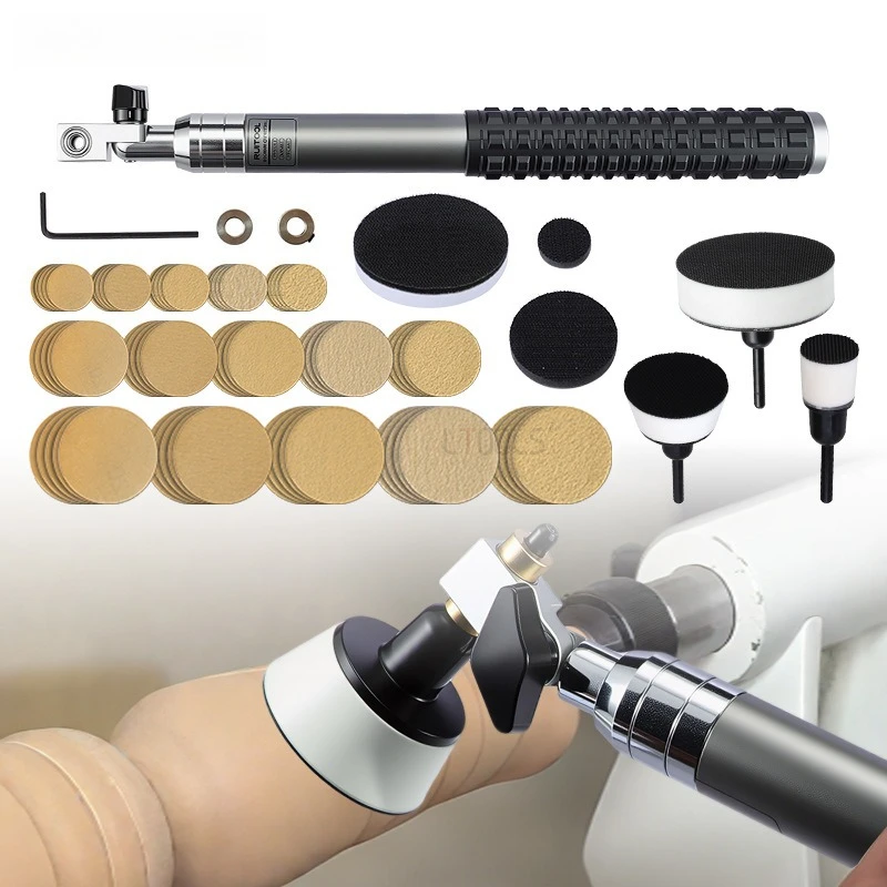 

Woodworking Hand-held Grinding Suit Durable Aluminum Alloy Adjustable Grinding Disc Handle Polishing Manual Tools with Sandpaper