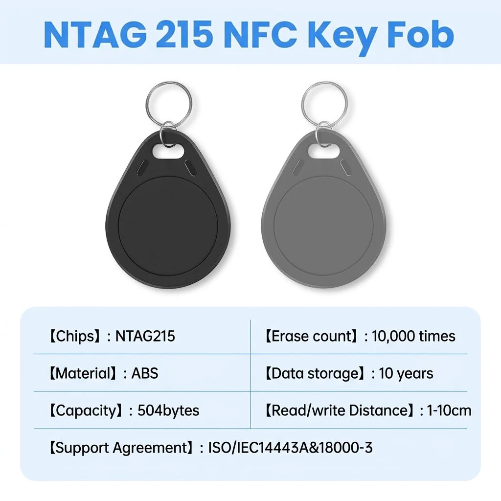 NTAG215 NFC Key Fob 13.56MHz Rewritable Tag 504 Bytes Memory Digital Business Card Sharing for Android iOS