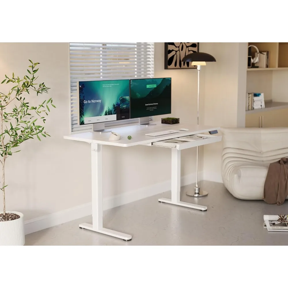 Standing Desk with Drawers, 55 x 24 Inch Adjustable Height Stand Up Desk, Electric Sit Stand Computer Desk for Home Office