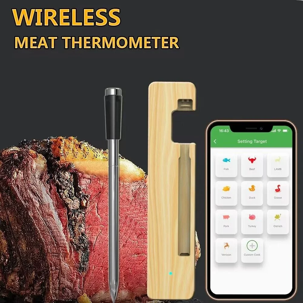 Household Wireless Bluetooth Food Thermometer Waterproof Stainless Steel Electronic Kitchen Oven Barbecue Food Thermometer